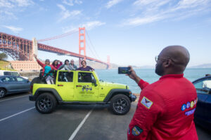 San Francisco Private Group Tour at the Golden Gate Bridge with guide taking the perfect picture