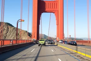 Private open-air Jeep sightseeing tour crossing the Golden Gate Bridge in San Francisco