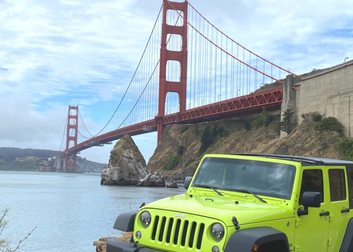 Golden Gate Bridge North Tower viewed from a hidden photo spot near Fort Baker during a San Francisco Jeep Tour