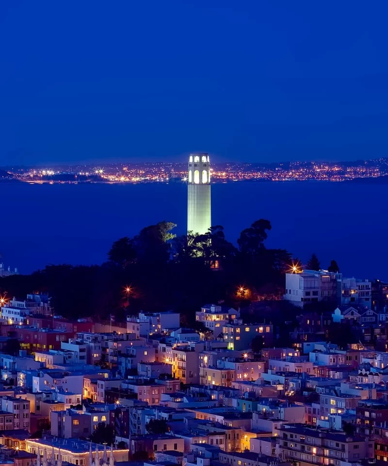 Coit Tower at sunset in San Francisco