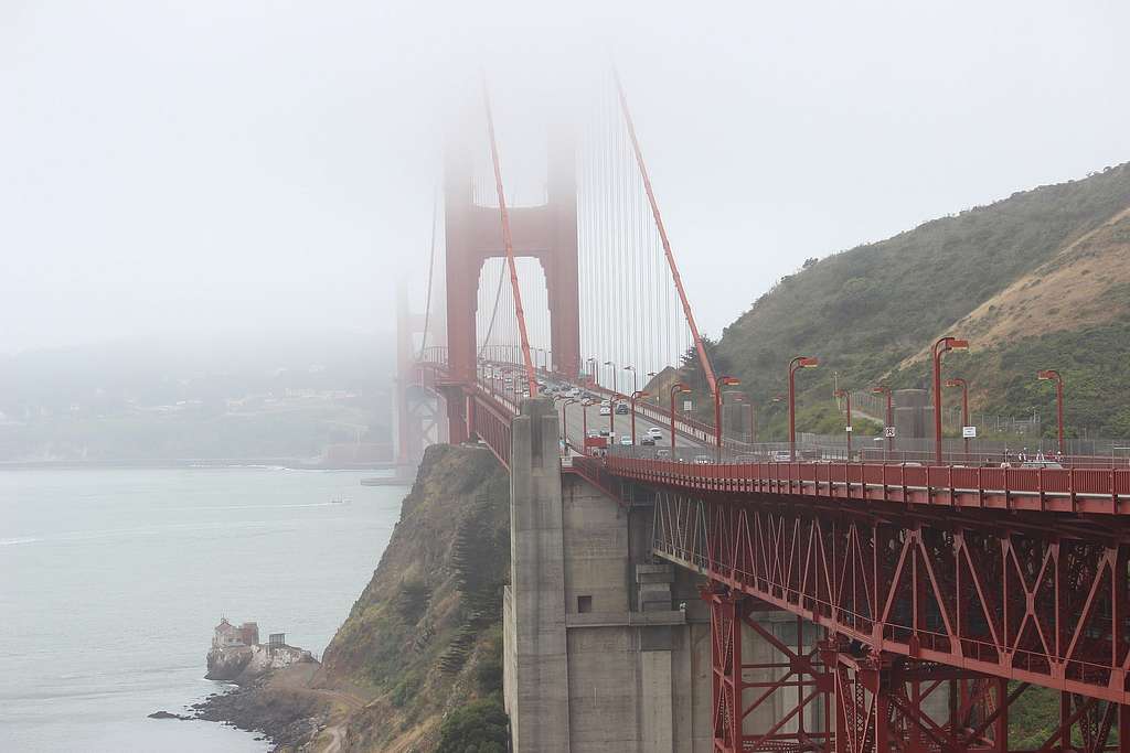 Fog drifts over the Golden Gate Bridge in San Francisco