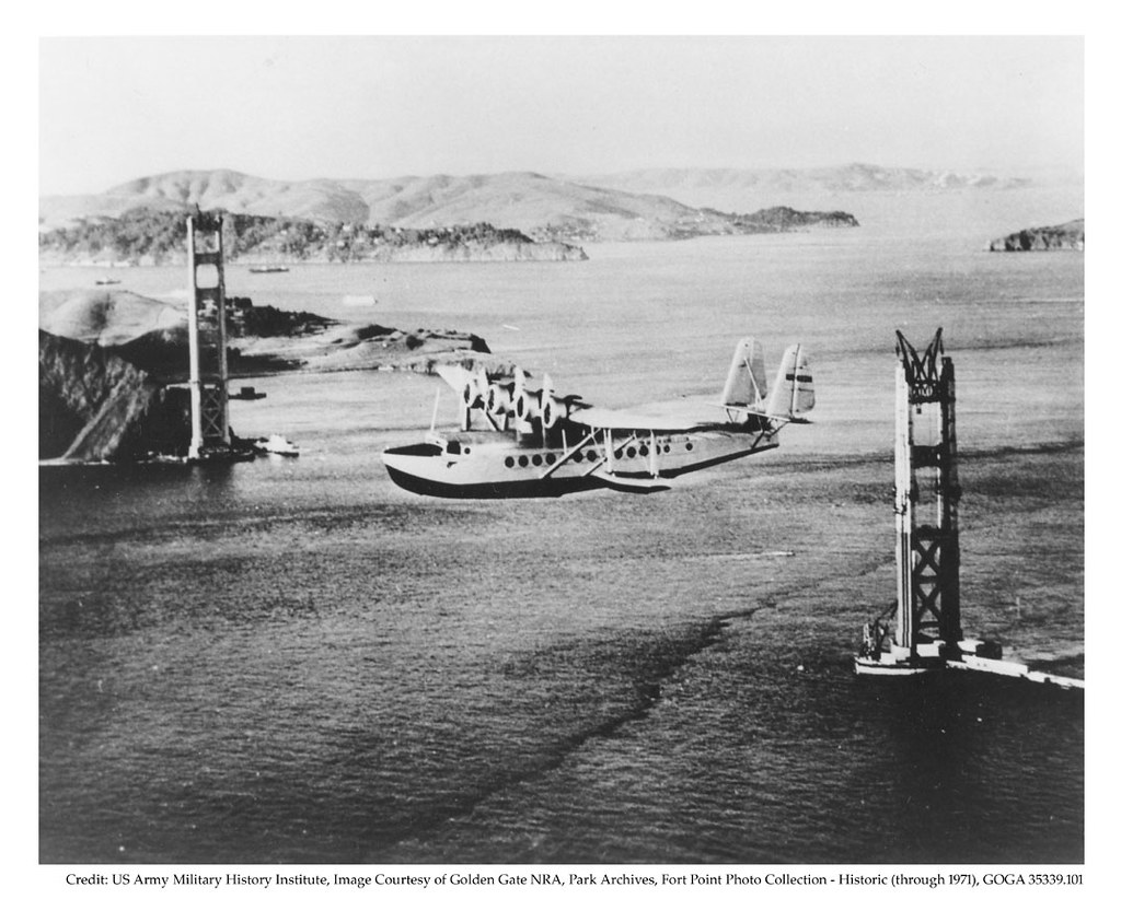 historic flying boat over the golden gate